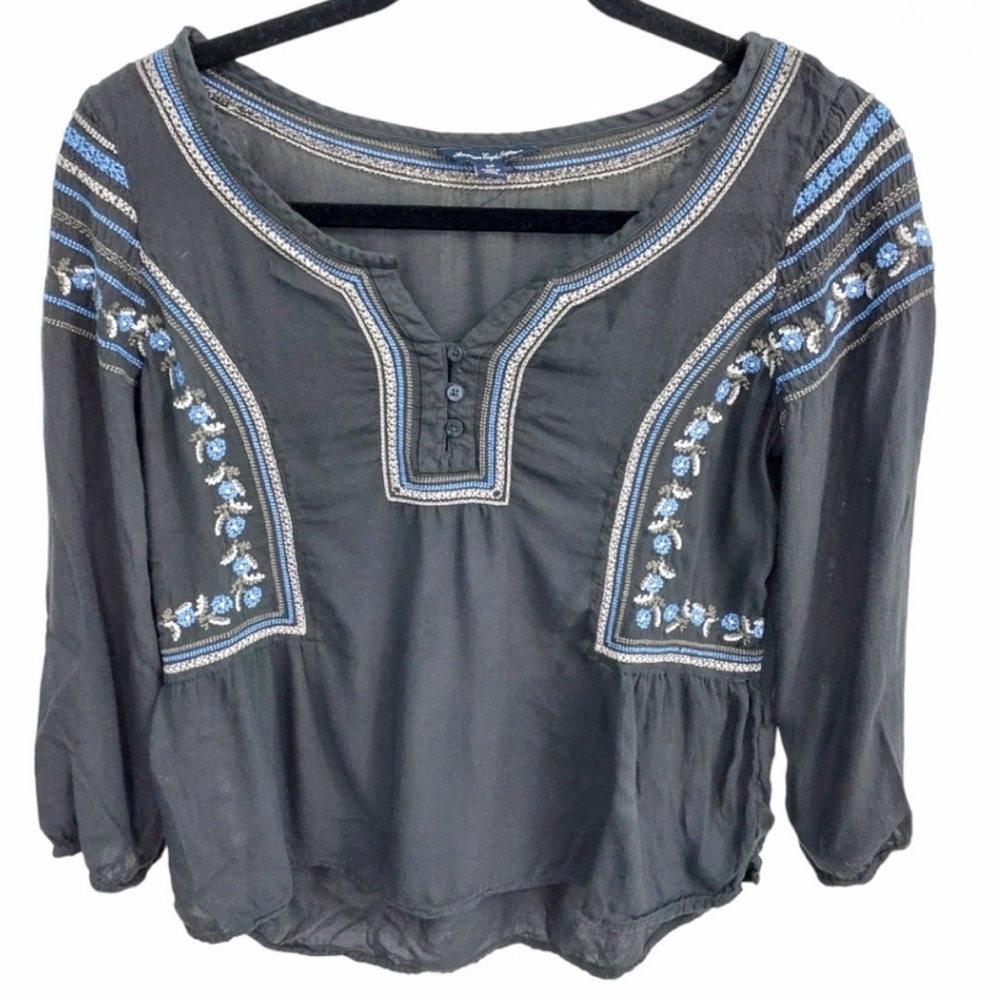 American Eagle Floral Peasant Embroidered Blouse Size Small